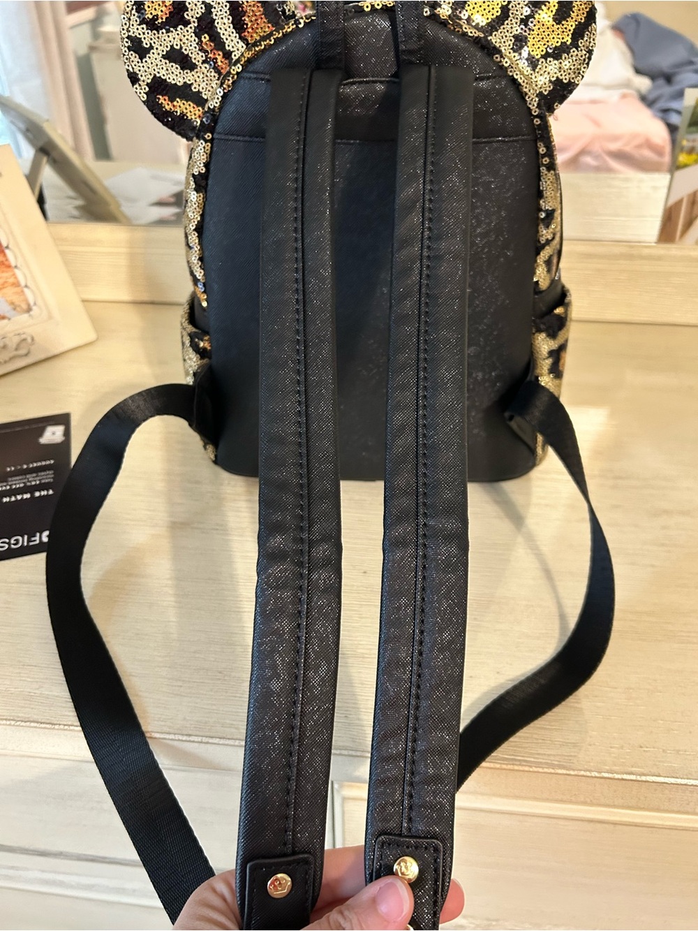 Disney Parks Loungefly Leopard Sequin Mini Backpack in Gold and Black - Picture 4 of 6